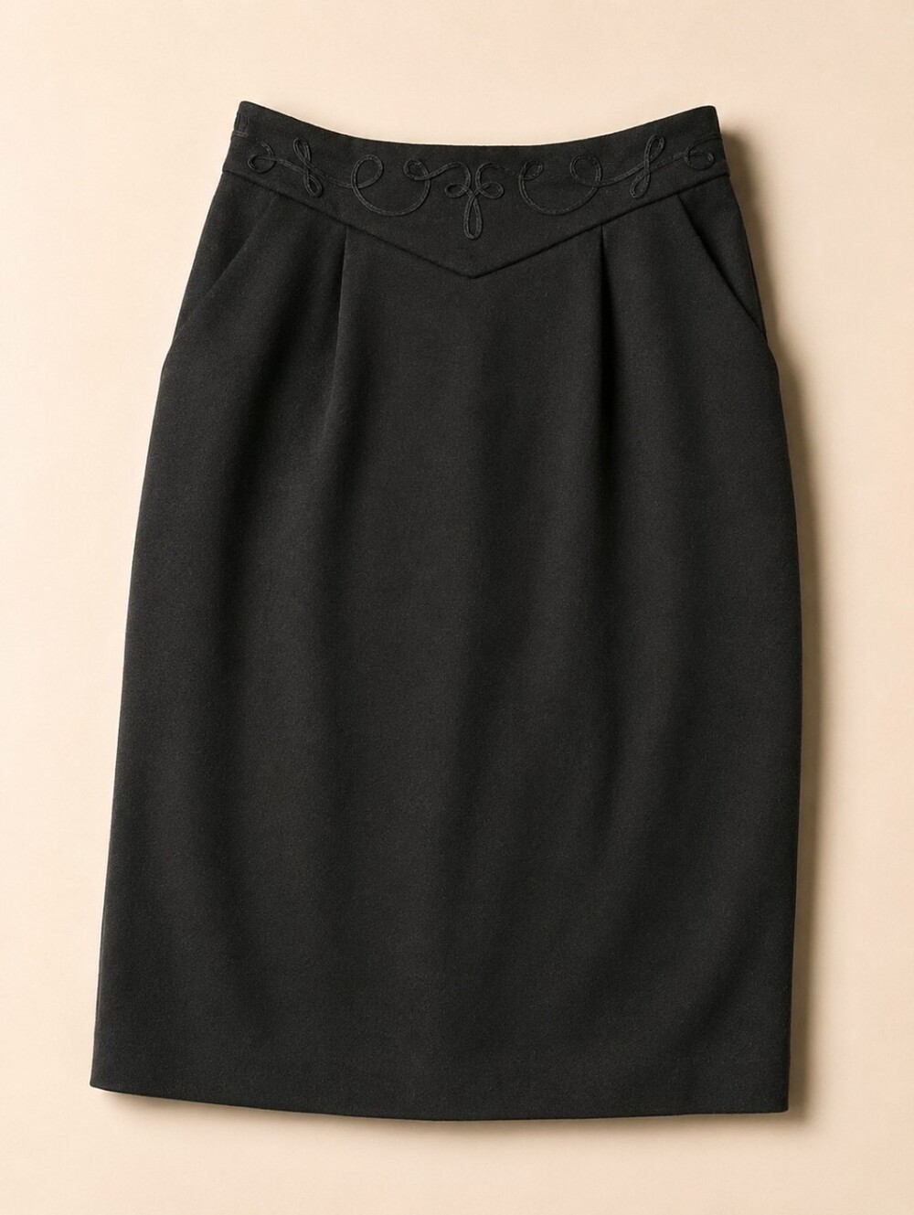 London Fog Vintage Pure Wool Quiet Luxury  Embroidered Pleat Pinup Girl Skirt